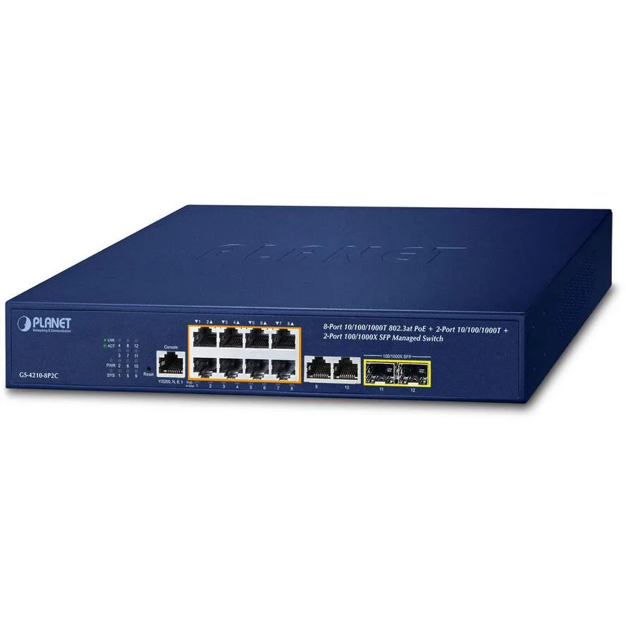 Planet GS-4210-8P2C Managed L2 PoE+ Switch με 8 Θύρες Gigabit (1Gbps) Ethernet και 2 SFP Θύρες Planet GS-4210-8P2C Managed L2 PoE+ Switch με 8 Θύρες Gigabit (1Gbps) Ethernet και 2 SFP Θύρες - Image 1