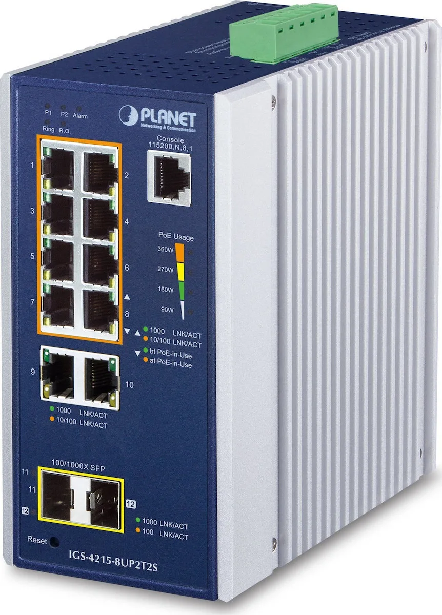 Planet Technology IGS-4215-8UP2T2S Managed L2 PoE++ Switch με 10 Θύρες Gigabit (1Gbps) Ethernet και 2 SFP Θύρες Planet Technology IGS-4215-8UP2T2S Managed L2 PoE++ Switch με 10 Θύρες Gigabit (1Gbps) Ethernet και 2 SFP Θύρες - Image 1