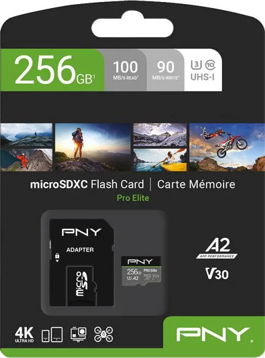 PNY PRO Elite microSDXC 256GB U3 V30 A2 UHS-I 100MB/s με αντάπτορα PNY PRO Elite microSDXC 256GB U3 V30 A2 UHS-I 100MB/s με αντάπτορα - Image 1