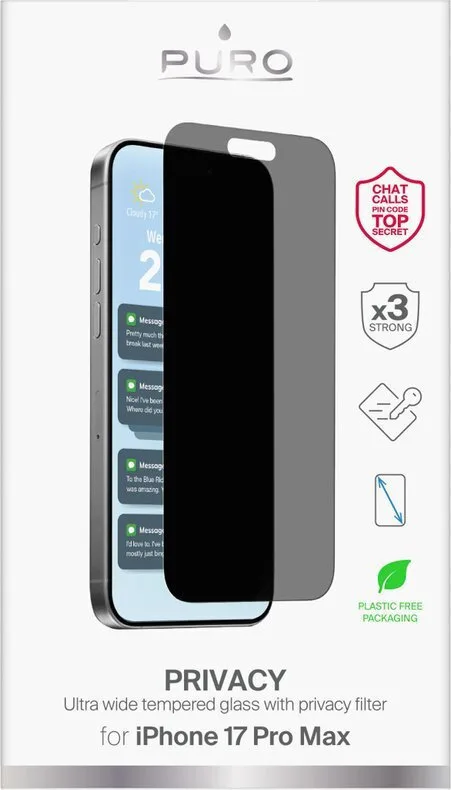 Puro 0.04mm Privacy Tempered Glass (iPhone 17 / 17 Pro / 16 Pro) PUSDGPRIPHONE17P69 Puro 0.04mm Privacy Tempered Glass (iPhone 17 / 17 Pro / 16 Pro) PUSDGPRIPHONE17P69 - Image 1