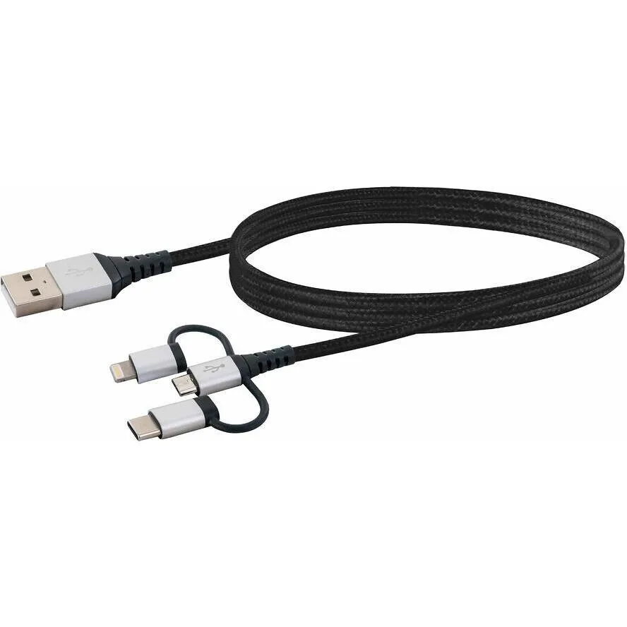 Schwaiger USB to Lightning / Type-C / micro USB Cable Μαύρο 1.5m (LKU100533) Schwaiger USB to Lightning / Type-C / micro USB Cable Μαύρο 1.5m (LKU100533) - Image 1