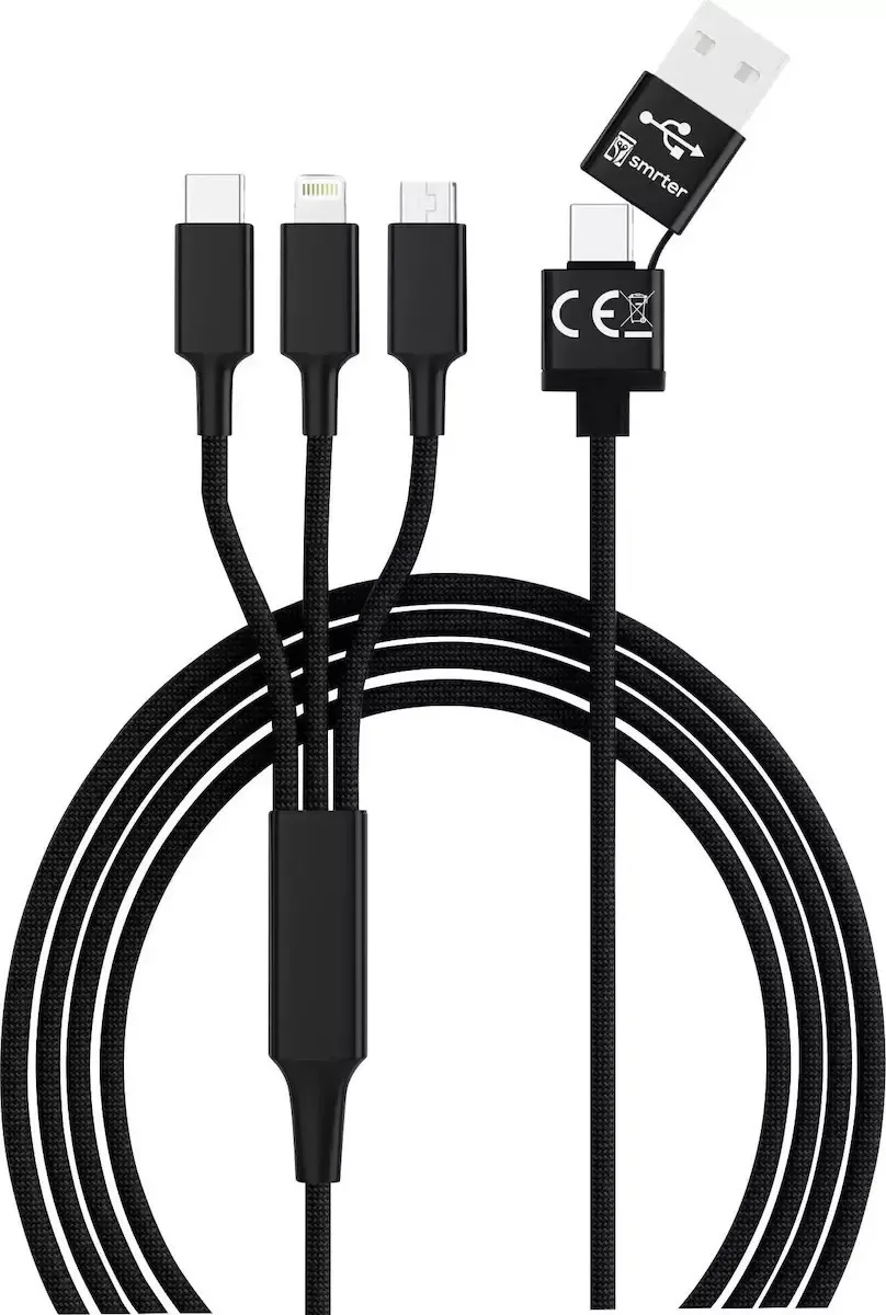 Smrter Hydra Ultra 5in1 USB to Lightning / Type-C / micro USB Cable Μαύρο (NYLON-120CM) Smrter Hydra Ultra 5in1 USB to Lightning / Type-C / micro USB Cable Μαύρο (NYLON-120CM) - Image 1