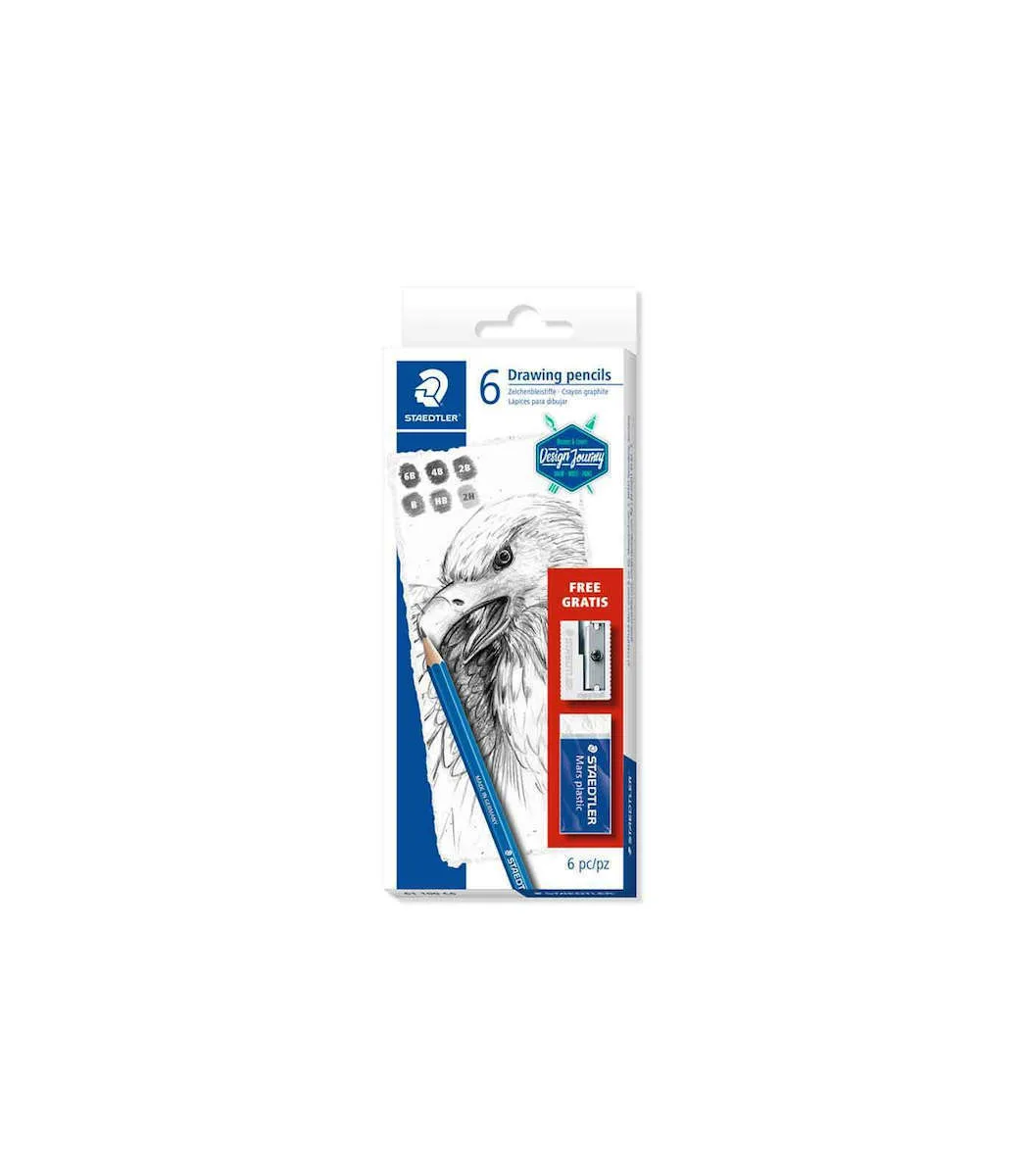 Staedtler Mars Lumograph Σετ 6 Μολύβια με Ξύστρα και Γόμα Μπλε 22-61100-C6 Staedtler Mars Lumograph Σετ 6 Μολύβια με Ξύστρα και Γόμα Μπλε 22-61100-C6 - Image 1