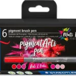 Staedtler Multiink Pigment Arts Πινέλο Σετ 6 Τεμαχίων Κόκκινα & Ροζ Λιανική