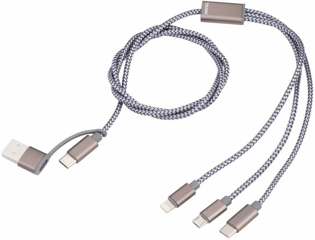 Troika CBL30 Braided USB / Type-C to Lightning / Type-C / micro USB Cable Γκρι 1m Troika CBL30 Braided USB / Type-C to Lightning / Type-C / micro USB Cable Γκρι 1m - Image 1