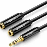 Ugreen Καλώδιο Ήχου 3.5mm male - 3.5mm female Μαύρο 0.25m με Επίχρυσους Ακροδέκτες 20816