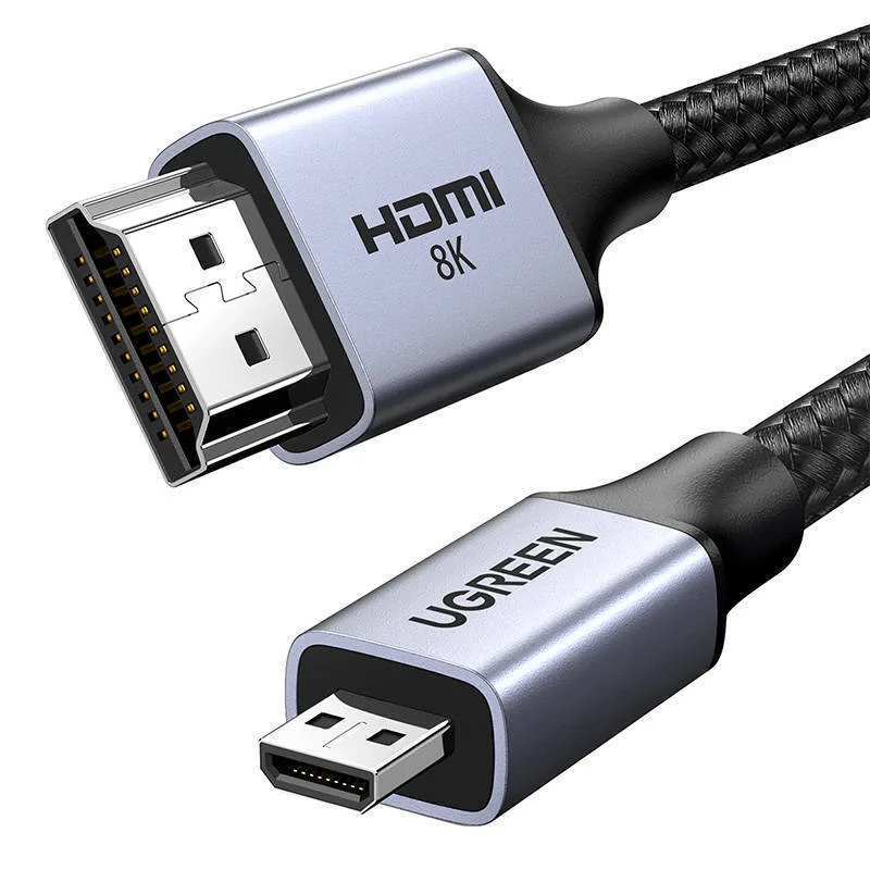 Ugreen HD164 HDMI 2.1 Ultra High Speed 48Gbps 4K 120Hz HDR VRR Braided Cable HDMI male - micro HDMI male 1m Μαύρο 15516 Ugreen HD164 HDMI 2.1 Ultra High Speed 48Gbps 4K 120Hz HDR VRR Braided Cable HDMI male - micro HDMI male 1m Μαύρο 15516 - Image 1