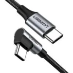 Ugreen US255 Angle (90°) / Braided USB 2.0 Cable USB-C male - USB-C 60W Μαύρο 1m 50123