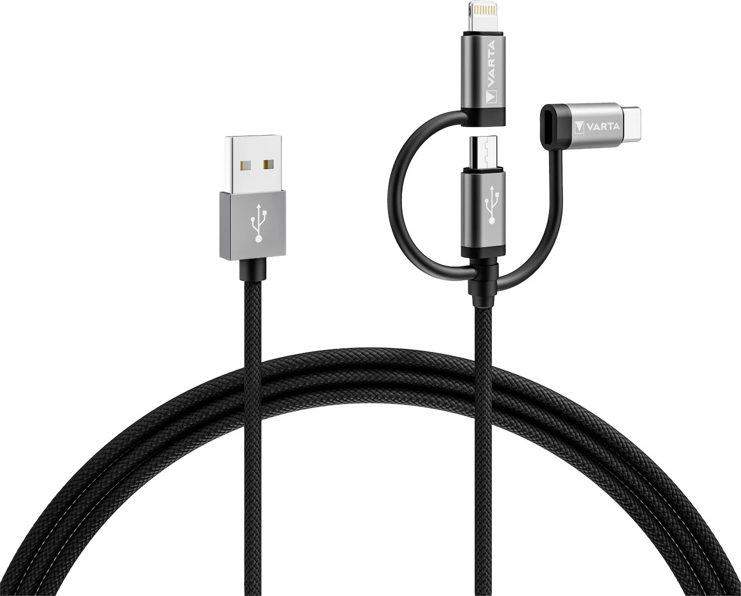 Varta Regular USB to Lightning / Type-C / micro USB Cable Μαύρο 2m Varta Regular USB to Lightning / Type-C / micro USB Cable Μαύρο 2m - Image 1