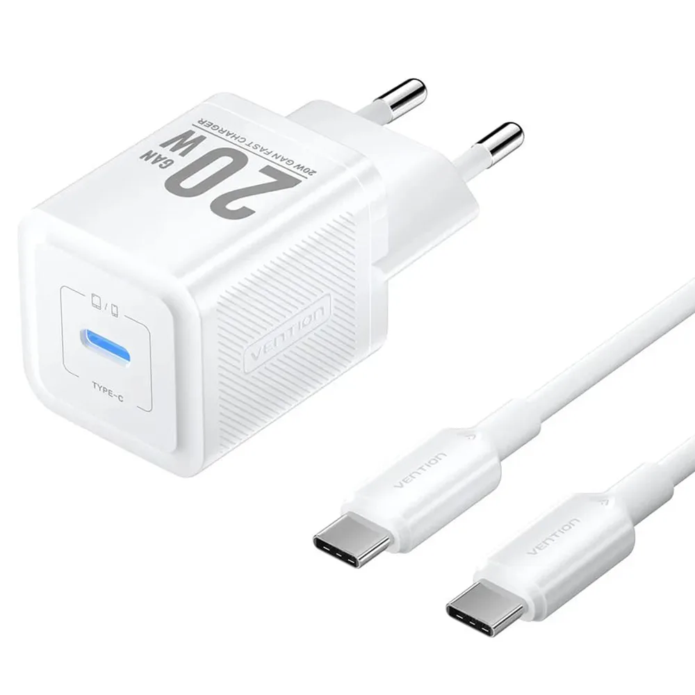 Vention Φορτιστής GaN με Θύρα USB-C και Καλώδιο USB-C - USB-C 20W Power Delivery Λευκός (TZ-FEPW0-EU-01) Vention Φορτιστής GaN με Θύρα USB-C και Καλώδιο USB-C - USB-C 20W Power Delivery Λευκός (TZ-FEPW0-EU-01) - Image 1