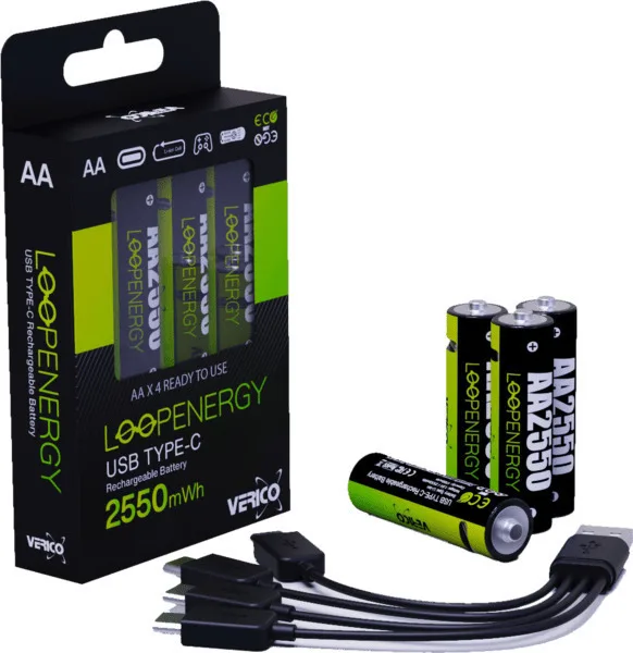 Verico Loopenergy Aa2550 4er-pack Επαναφορτιζόμενες Usb-c Verico Loopenergy Aa2550 4er-pack Επαναφορτιζόμενες Usb-c - Image 1