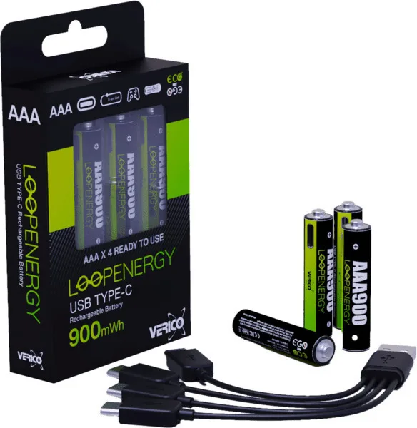 Verico Loopenergy Aaa900 4er-pack Επαναφορτιζόμενες Usb-c Verico Loopenergy Aaa900 4er-pack Επαναφορτιζόμενες Usb-c - Image 1